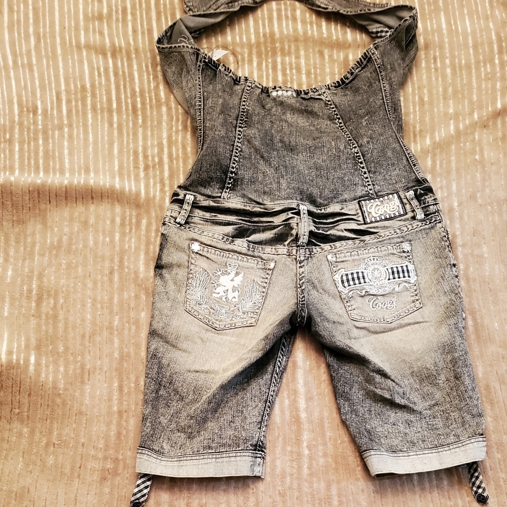 COOGI Washed Denim Halter Jumpsuit Romper in Faded Black/Grey - Picture 8 of 12